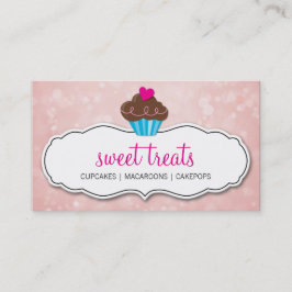 かわいいカップケーキお洒落《写真》ぼけ味模様ピンクの珊瑚 名刺