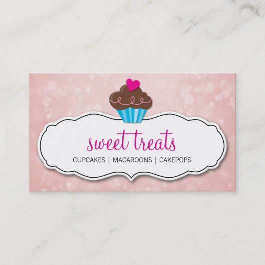 かわいいカップケーキお洒落《写真》ぼけ味模様ピンクの珊瑚 名刺 (正面)