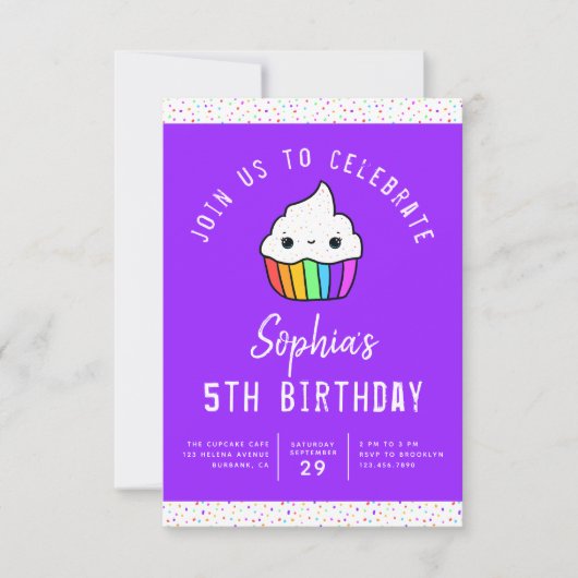 かわいいカップケーキから子どもの誕生日パーティー 招待状 (正面)