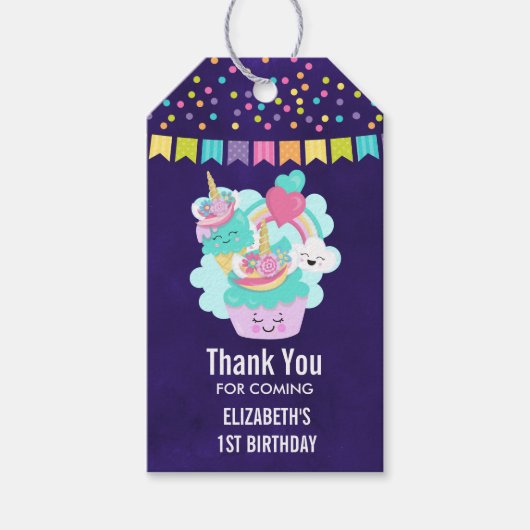 かわいいカップケーキとハッピーアイスクリームありがとう ギフトタグ (正面)