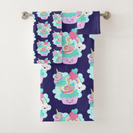 かわいいカップケーキとハッピーアイスクリームパターン バスタオルセット