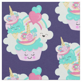 かわいいカップケーキとハッピーアイスクリームパターン ファブリック