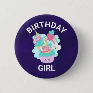 かわいいカップケーキとハッピーアイスクリーム誕生日女の子 缶バッジ