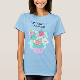 かわいいカップケーキとハッピーアイスクリーム誕生日女の子 Tシャツ