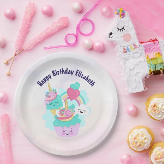 かわいいカップケーキとハッピーアイスクリーム誕生日 ペーパープレート (パーティー)
