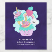 かわいいカップケーキとハッピーアイスクリーム誕生日 ワインラベル (シングルラベル)