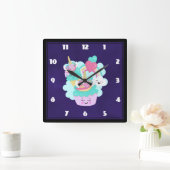 かわいいカップケーキとハッピーアイスクリーム スクエア壁時計 (ホーム)