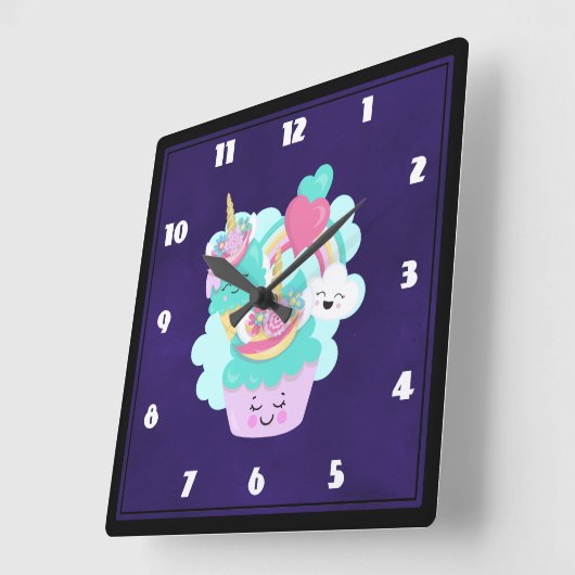 かわいいカップケーキとハッピーアイスクリーム スクエア壁時計 (傾斜)