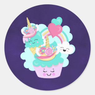 かわいいカップケーキとハッピーアイスクリーム ラウンドシール