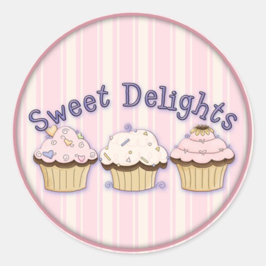 かわいいカップケーキとハート ラウンドシール (正面)