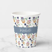 かわいいカップケーキとフルーツの水彩模様 紙コップ (正面)