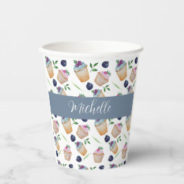 かわいいカップケーキとフルーツの水彩模様 紙コップ
