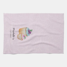 かわいいカップケーキとフルーツの水彩 キッチンタオル