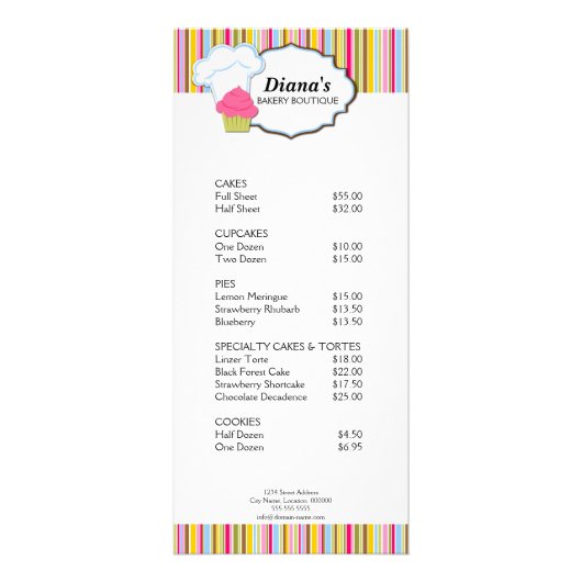 かわいいカップケーキとベーカーズハットベーカリーラックカード ラックカード (正面)