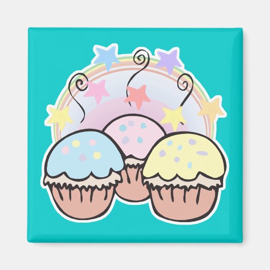 かわいいカップケーキと星 マグネット (正面)