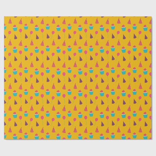 かわいいカップケーキと風船の子供の誕生日 ラッピングペーパー (フラット)