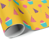 かわいいカップケーキと風船の子供の誕生日 ラッピングペーパー (ロールコーナー)