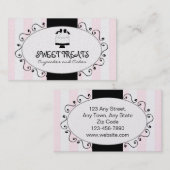 かわいいカップケーキのケーキのベーカリーのピンクの黒のストライプ 名刺 (正面/裏面)