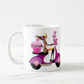 かわいいカップケーキのスクーターの女の子のマグのピンクのシマウマ コーヒーマグカップ (左)