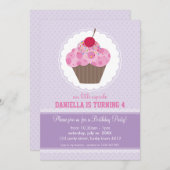 かわいいカップケーキのデザインの子供の誕生日パーティーの招待状 招待状 (正面/裏面)
