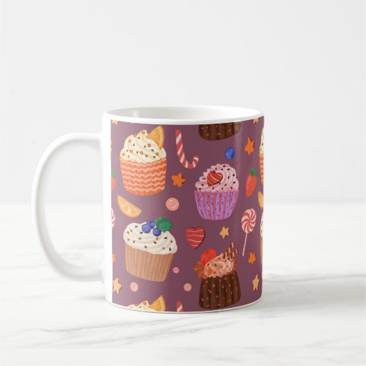 かわいいカップケーキのパターン コーヒーマグカップ (左)
