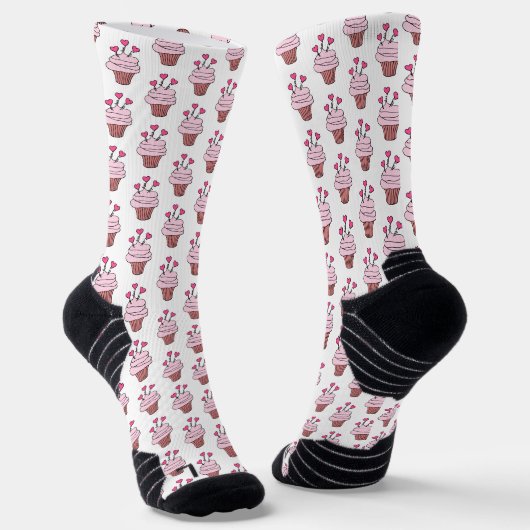かわいいカップケーキのピンクと白 ソックス (傾斜あり)