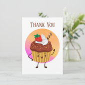かわいいカップケーキのベンダーやパン屋さん有難う サンキューカード (スタンド正面)