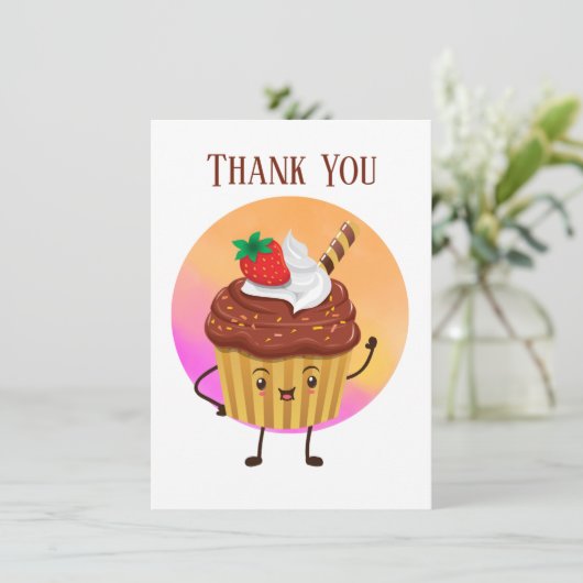 かわいいカップケーキのベンダーやパン屋さん有難う サンキューカード (スタンド正面)