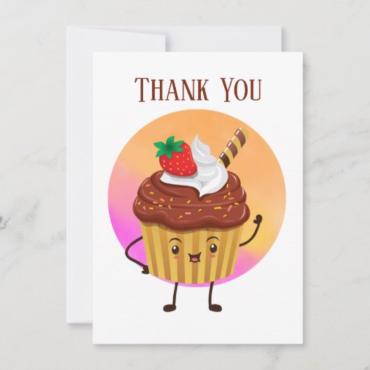 かわいいカップケーキのベンダーやパン屋さん有難う サンキューカード (正面)