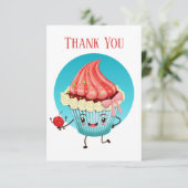 かわいいカップケーキのベンダーやパン屋さん有難う サンキューカード (スタンド正面)