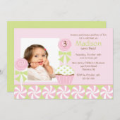 かわいいカップケーキの写真を使った誕生日招待状 招待状 (正面/裏面)