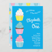 かわいいカップケーキの子どもたち1歳の誕生日パーティー 招待状 (正面/裏面)