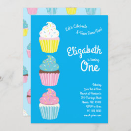 かわいいカップケーキの子どもたち1歳の誕生日パーティー 招待状