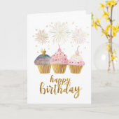 かわいいカップケーキの誕生日 カード (黄色い花)