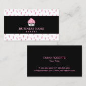 かわいいカップケーキの黒のストライプので甘いベーカリー 名刺 (正面/裏面)