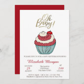 かわいいカップケーキオベビー夏の赤ちゃんシャワー 招待状 (正面/裏面)