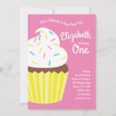 かわいいカップケーキキキッズ1st誕生日パーティー 招待状 (正面)