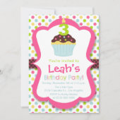 かわいいカップケーキキャンドルバースデーパーティーの招待状 招待状 (正面)