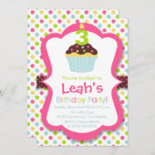 かわいいカップケーキキャンドルバースデーパーティーの招待状 招待状 (正面/裏面)