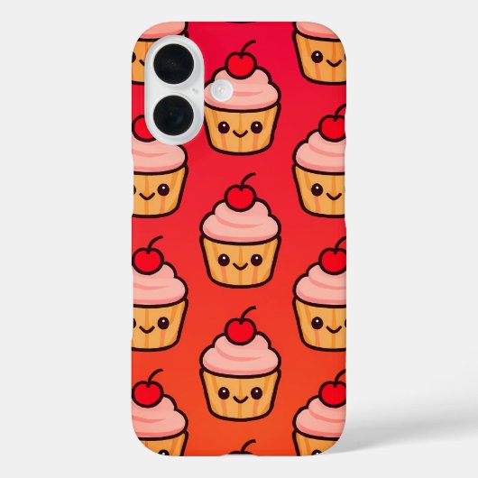 かわいいカップケーキグリッド笑顔の顔とさくらんぼ Case-Mate iPhoneケース (裏面)