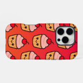 かわいいカップケーキグリッド笑顔の顔とさくらんぼ iPhoneケース (裏面横)