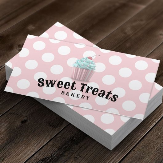 かわいいカップケーキスイートトリートベーカリーピンク水玉模様 名刺