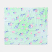 かわいいカップケーキスイートマーメイドバースデーパガーリーーティ フリースブランケット (正面(横))