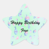 かわいいカップケーキスイートマーメイドバースデーパガーリーーティ 星シール (正面)