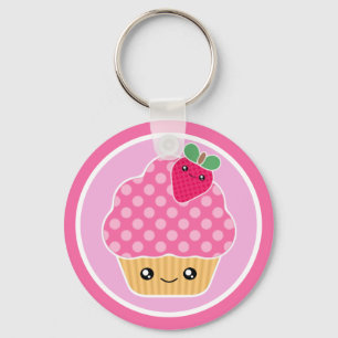 かわいいカップケーキストロベリーキーチェーン キーホルダー