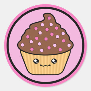 かわいいカップケーキチョコレートつや消し ラウンドシール