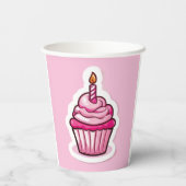 かわいいカップケーキテーマ誕生日ガール紙カップ 紙コップ (裏面)