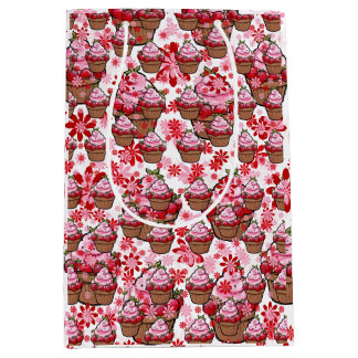 かわいいカップケーキデザイン – かわいいデザートイラストレーション ミディアムペーパーバッグ