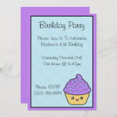 かわいいカップケーキバースデーパーティ招待状 招待状 (正面/裏面)