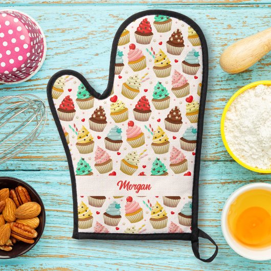 かわいいカップケーキパターン、ベーカー付きギフトカスタム文字 鍋つかみ